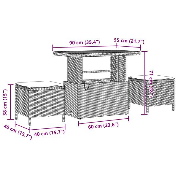 vidaXL Vrtna sedežna garnitura z blazino 10 pcs Črna Poly ratan