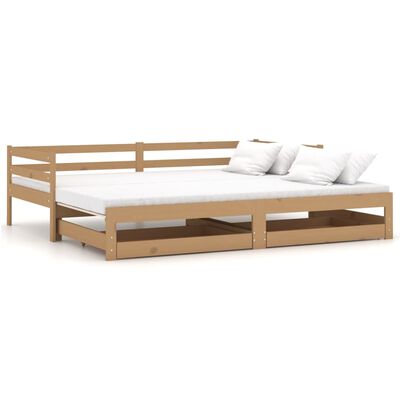 vidaXL Izvlečna dnevna postelja 2x(90x200) cm medeno rjava borovina