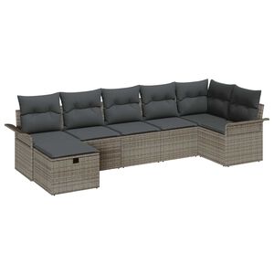 vidaXL Vrtna sedežna garnitura z blazino 7 pcs Siva poli ratan