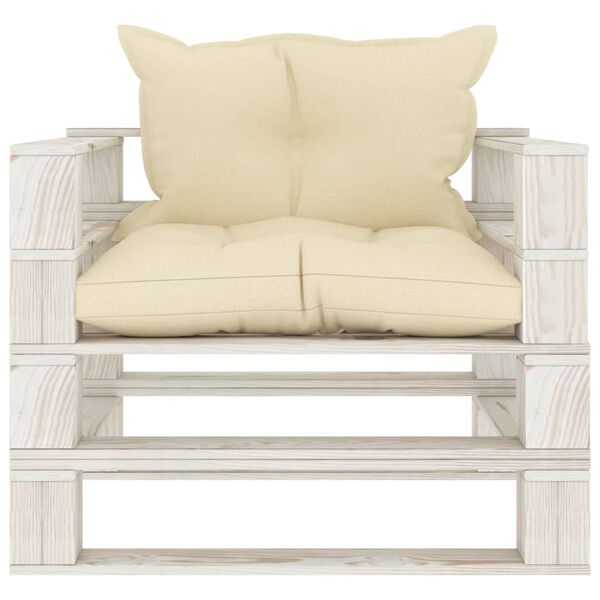 vidaXL Vrtni kavč iz palet s krem blazinami lesen