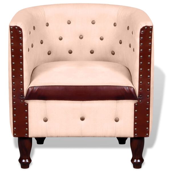 vidaXL Tubast stol bež pravo usnje in platno