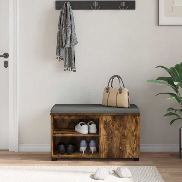 vidaXL Haldna klop z blazino Enobarvno Dimljeni oreh 80 x 38 x 46 cm