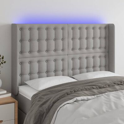 vidaXL LED posteljno vzglavje svetlo sivo 147x16x118/128 cm blago