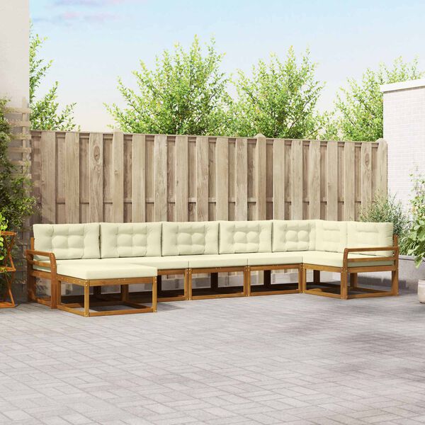 vidaXL Zunanja garnitura za sedenje z blazino 7 pcs Naravna in smetana