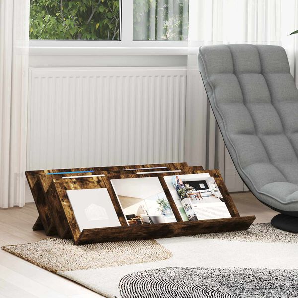 vidaXL Regal za revije Dimljeni oreh 90 x 53 x 28,5 cm Konstruiran les