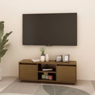 vidaXL TV omarica medeno rjava 110x30x40 cm trdna borovina