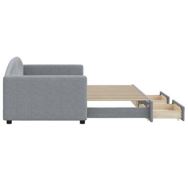vidaXL Izvlečna dnevna postelja s predali svetlo siva 90x200 cm blago