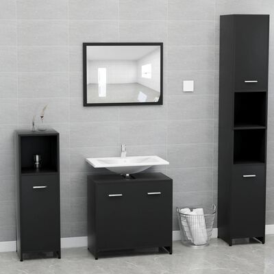 vidaXL Komplet pohištva za kopalnico črn inženirski les