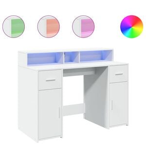 vidaXL Pisalna miza z LED lučkami bela 120x55x91 cm inženirski les