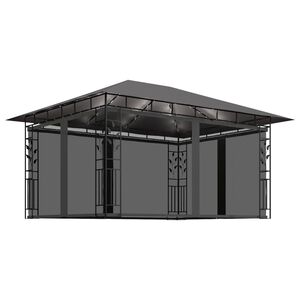 vidaXL Paviljon s komarnikom in LED lučkami 4x3x2,73 m antraciten