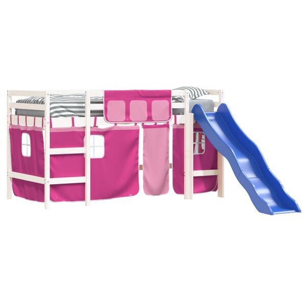 vidaXL Otroški pograd z zavesami roza 80x200 cm trdna borovina