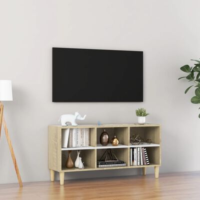 vidaXL TV omarica z lesenimi nogami bela in sonoma hrast 103,5x30x50cm