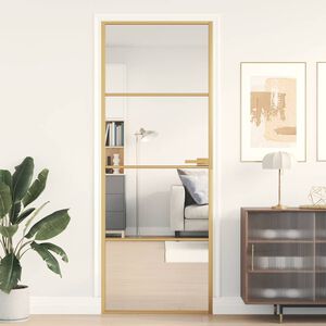 vidaXL Notranja vrata ozka zlata 76x201,5cm kaljeno steklo in aluminij