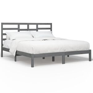 vidaXL Posteljni okvir siv iz trdnega lesa 200x200 cm