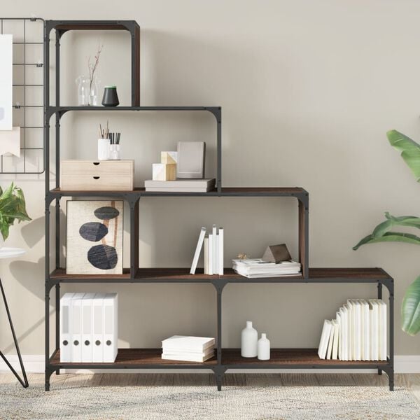 vidaXL Knjižna omara 4-nadstropna rjavi hrast 139x33,5x149 cm les