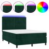 vidaXL Box spring postelja z vzmetnico LED tem. zelena 140x190cm žamet