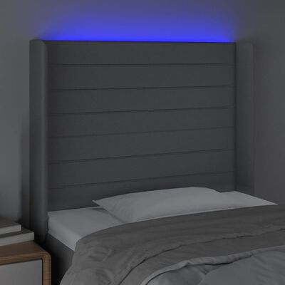 vidaXL LED posteljno vzglavje svetlo sivo 83x16x118/128 cm blago
