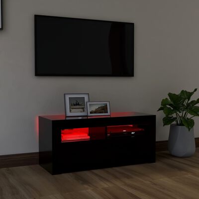 vidaXL TV omarica z LED lučkami črna 90x35x40 cm