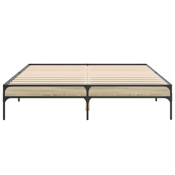vidaXL Posteljni okvir sonoma hrast 160x200 cm inž. les in kovina
