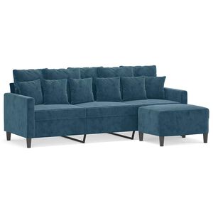 vidaXL Trosed s stolčkom za noge moder 180 cm žamet