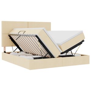 vidaXL LED Postelja za Shranjevanje z Blazino Krema 180 x 200 cm Blago