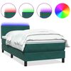 vidaXL Box spring postelja z vzmetnico LED temno zelena 90x220 cm žamet
