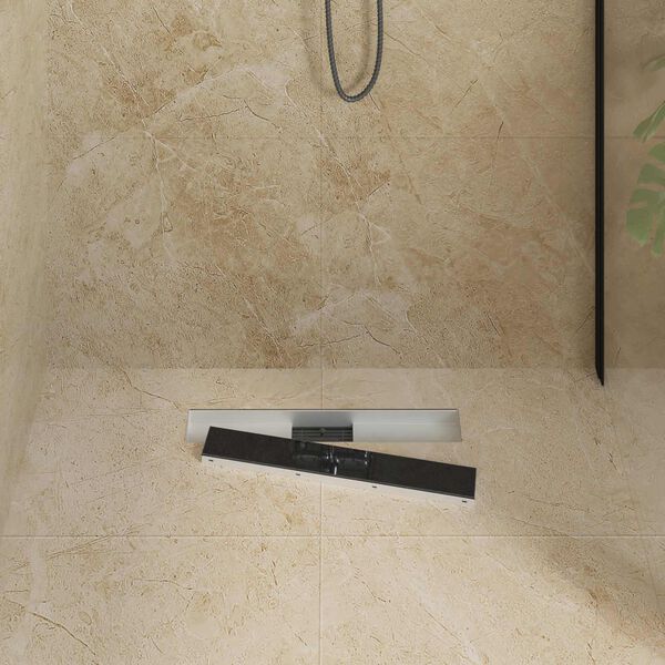 vidaXL Odvod za prho s stekleno za&scaron;čito Črna 60 cm Nerjaveče jeklo 304