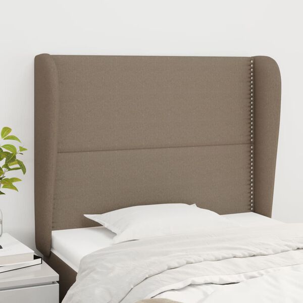 vidaXL Vzglavje z u&scaron;esi taupe 93x23x118/128 cm blago