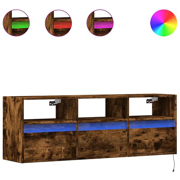 vidaXL Stenska TV omarica z LED lučkami dimljeni hrast 130x31x45 cm