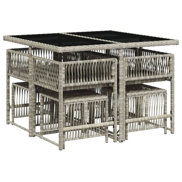 vidaXL Vrtna jedilna garnitura 9-delna z blazinami sv. siv poli ratan