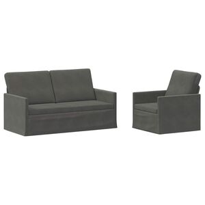 vidaXL Kavčna garnitura 2 pcs Temno siva Žametna tkanina