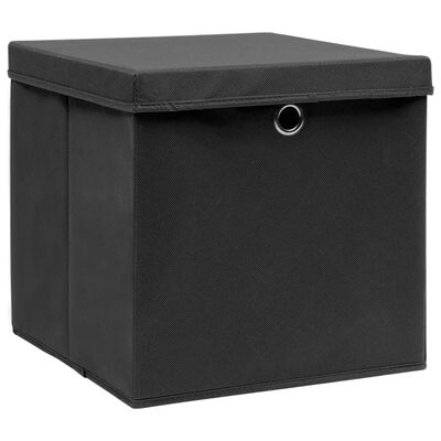 vidaXL Škatle za shranjevanje s pokrovi 10 kos. črne 32x32x32 cm blago