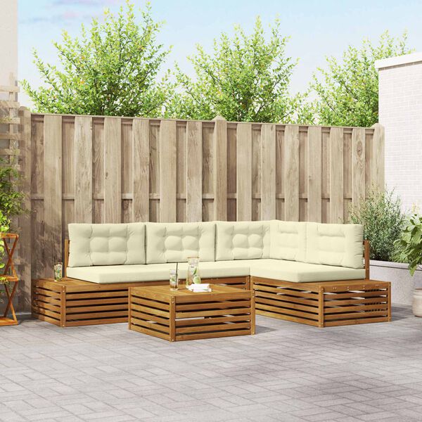 vidaXL Zunanja garnitura za sedenje z blazino 5 Kos Naravna in smetana