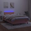 vidaXL Box spring postelja z vzmetnico LED roza 120x190 cm žamet
