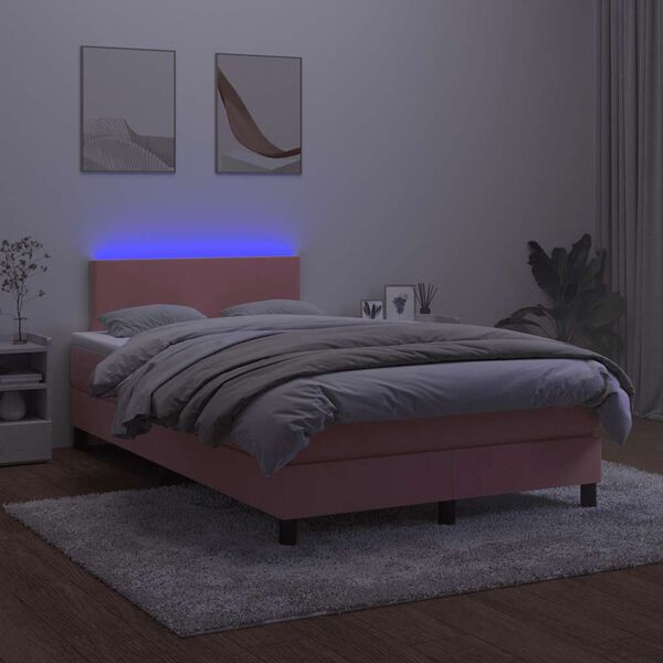 vidaXL Box spring postelja z vzmetnico LED roza 120x190 cm žamet