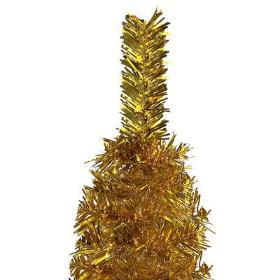 vidaXL Ozka osvetljena novoletna jelka z bunkicami zlata 120 cm