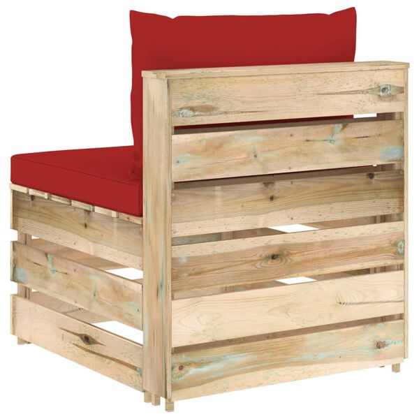 vidaXL Sekcijski sredinski kavč z blazinami zelen impregniran les