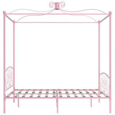 vidaXL Posteljni okvir z ogrodjem za baldahin roza kovinski 160x200 cm