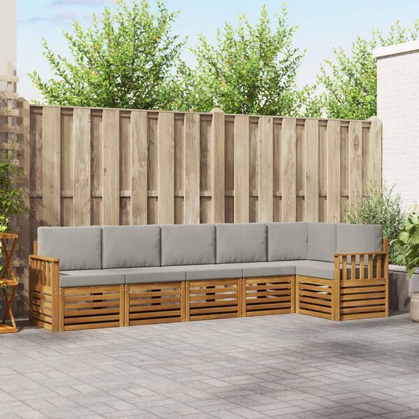 vidaXL Sedežne garniture z blazino 6 pcs Naravna in svetlo siva