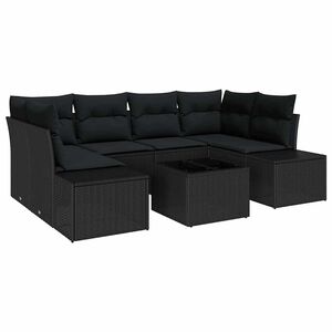 vidaXL Vrtna sedežna garnitura z blazino 8 pcs Črna poli ratan