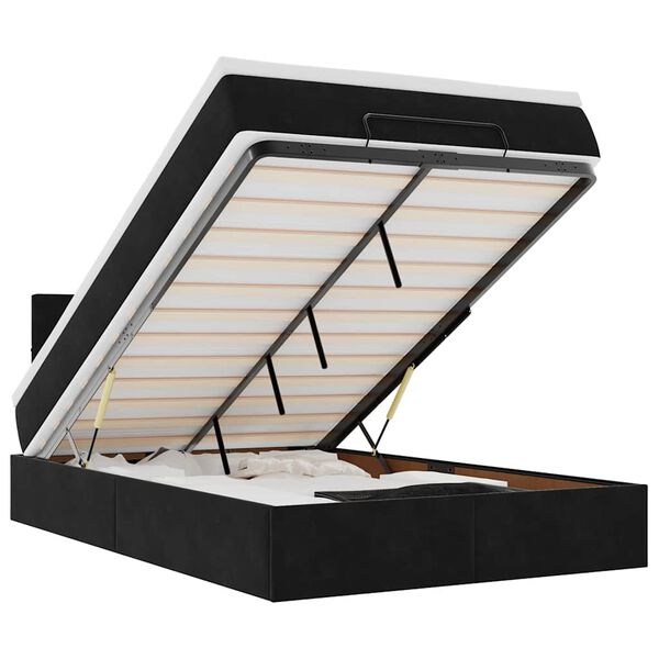 vidaXL Otomanska postelja z vzmetnico & LEDs črna 120x190cm žamet