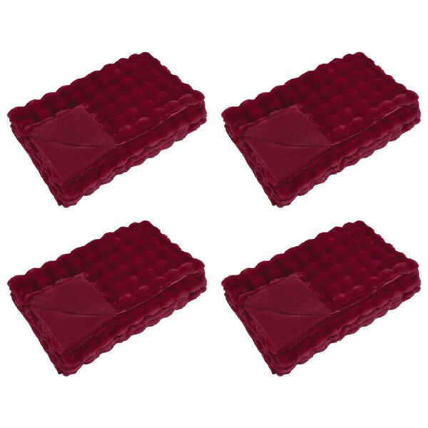 vidaXL Dežnik iz umetnega zajčjega krzna Olite 4 pcs Bordeaux rdeča
