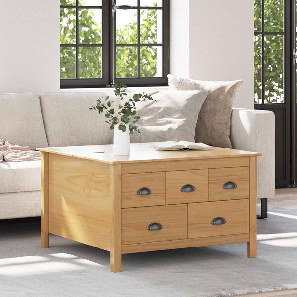 vidaXL Klubska miza s predalom Medeno rjava 79.5 x 79.5 x 49 cm