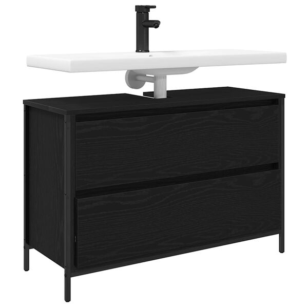 vidaXL Kopalni&scaron;ka omarica s predali črni hrast 90x34,5x60 cm