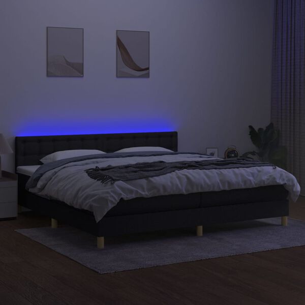 vidaXL Box spring postelja z vzmetnico LED črna 200x200 cm blago