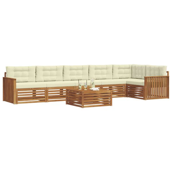 vidaXL Zunanja garnitura za sedenje z blazino 7 pcs Naravna in smetana
