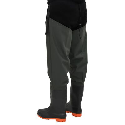 vidaXL Ribiške hlače s škornji temno zelene velikost 42