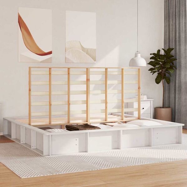 vidaXL Konstrukcija postelje Bela 180 x 200 cm Masivno borovo les