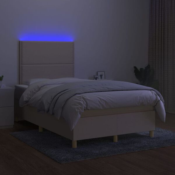 vidaXL Box spring postelja z vzmetnico LED krem 120x200 cm blago