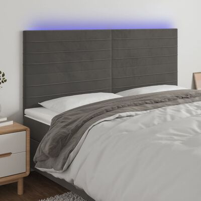 vidaXL LED posteljno vzglavje temno sivo 160x5x118/128 cm žamet